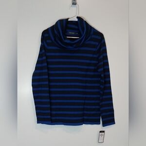 NWT Polo Golf Ralph Lauren Black/Blue Striped Long Sleeve Cowl Neck Sweater Sz M